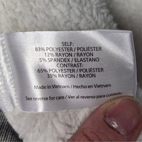 Peace & Pearls Plaid Print Fleece Lined Cardigan Sweater Sz L - Picture 6 of 6